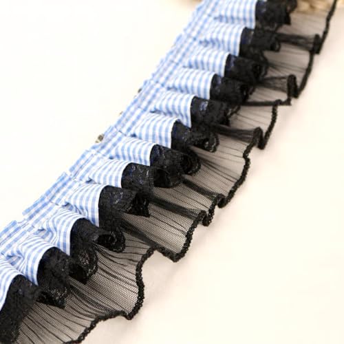 5 Yards 8cm Breite Rüschenspitze Karierte Plisseespitze Spitzenborte Spitzenband Spitzenbesatz Spitzenbänder Spitzenbordüren Dekoband Zierband für DIY Handwerk Kleidungsdekoration,Hellblau A von Wambere