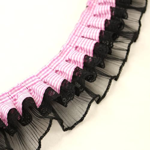 5 Yards 8cm Breite Rüschenspitze Karierte Plisseespitze Spitzenborte Spitzenband Spitzenbesatz Spitzenbänder Spitzenbordüren Dekoband Zierband für DIY Handwerk Kleidungsdekoration,Rosa B von Wambere