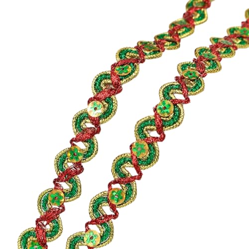 5 Yards Paillettenband Breite 1.5cm Paillettenbänder S-förmiges Wellengewebe Band Paillettenbesatz Paillettenborte Zierband Dekoband für DIY NäHen Handwerk Kleidungsdekoration,Rot Grün von Wambere