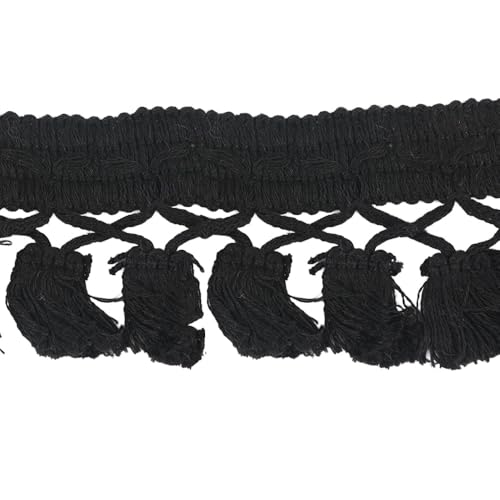 5 Yards Quastenband aus Kunstbaumwolle,Breite 6cm Fransenband Fransenbesatz Fransen Borte Band Fransenborte Dekoband Zierband für DIY Nähen Handwerk Tischdecke Vorhang Heimdekoration,Schwarz von Wambere