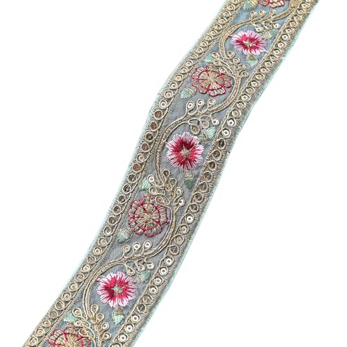 5 Yards x 4cm Besticktes Spitzenband Gesticktes Blumen Spitzenborte Spitzenbordüre Spitzenbesatz Zierband Dekoband Spitzen Borten Bänder für DIY Nähen Handwerk Kleidungsdekoration,Grün von Wambere