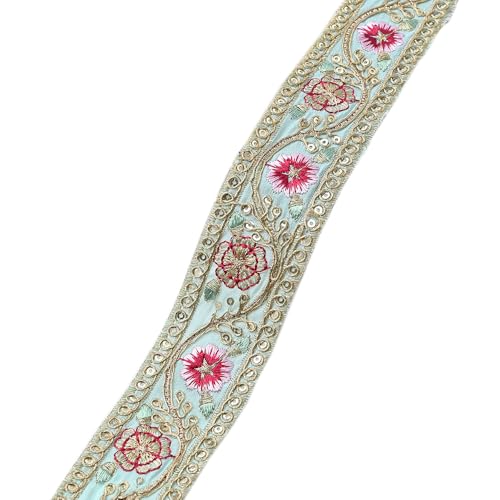 5 Yards x 4cm Besticktes Spitzenband Gesticktes Blumen Spitzenborte Spitzenbordüre Spitzenbesatz Zierband Dekoband Spitzen Borten Bänder für DIY Nähen Handwerk Kleidungsdekoration,Hellgrün von Wambere