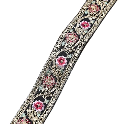 5 Yards x 4cm Besticktes Spitzenband Gesticktes Blumen Spitzenborte Spitzenbordüre Spitzenbesatz Zierband Dekoband Spitzen Borten Bänder für DIY Nähen Handwerk Kleidungsdekoration,Schwarz von Wambere