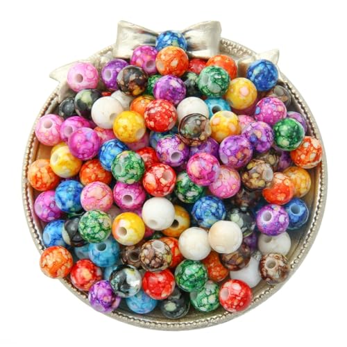 50 Stück 10mm Acrylperlen mit Großem Loch Bunte Runde Abstandsperlen Bastelperlen zum Auffädeln Lose Perlen für DIY Handwerk Armband Halsketten Ohrringe Schmuckherstellung,Gemischt von Wambere