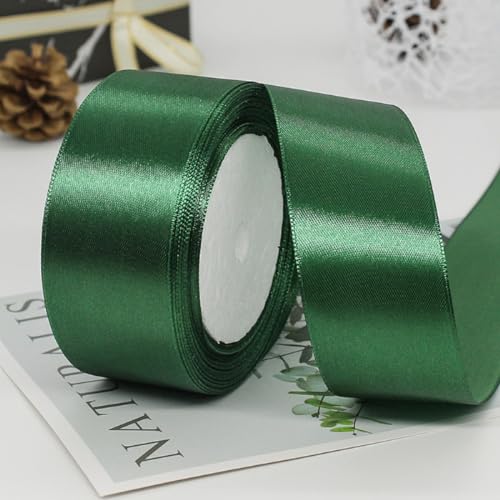 5cm x 22M Band Satinband Geschenkband Schleifenband Ribbon Satinbänder Stoffband Dekoband für DIY Basteln Geschenkverpackung Hochzeit Party Geburtstag Weihnachten Dekoration,Dunkelgrün von Wambere