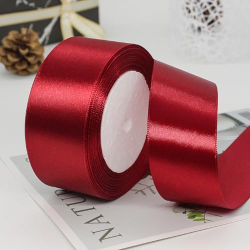 5cm x 22M Band Satinband Geschenkband Schleifenband Ribbon Satinbänder Stoffband Dekoband für DIY Basteln Geschenkverpackung Hochzeit Party Geburtstag Weihnachten Dekoration,Weinrot von Wambere