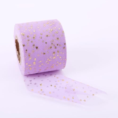 Wambere 6cm x 22m Tüllstoff Tüllrolle Glitzer Tüll Dekostoff mit Kleine Pentagramm Pailletten Tüll Rolle Tüllband Tüllnetz Dekoband für DIY Handwerk Hochzeit Party Bankett Dekoration,Lila von Wambere