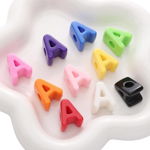 Acryl Buchstabenperlen 10 Stück Perlen in zufällig gemischten Farben Bastelperlen Lose Perlen Zwischenperlen Perlen zum Auffädeln für DIY Projekte Armbänder Halsketten Schmuckherstellung,A von Wambere