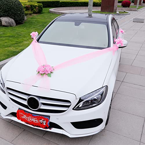 Autoschmuck Hochzeitsdeko Auto Blumenschmuck,Dekorationen Hochzeitsautos,Simulationsschwimmerdekoration,Auto Schmuck Braut Paar Rose Deko Dekoration Hochzeit Car Auto Wedding Deko Girlande PKW,Rosa von Wambere