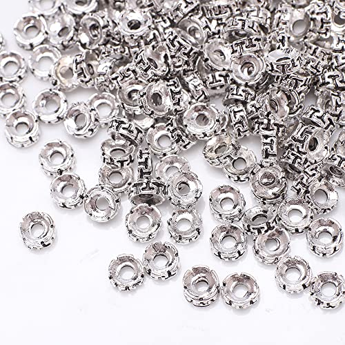 Ca.100 Stück Zwischenperlen,Antik Silber European Beads Metallperlen Perlenkappen Perlen für Armbänder zum Basteln Bastelperlen Set mit Loch zum Auffädeln Schmuckzubehör,Silber A von Wambere