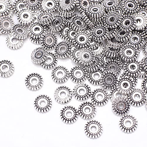 Ca.100 Stück Zwischenperlen,Antik Silber European Beads Metallperlen Perlenkappen Perlen für Armbänder zum Basteln Bastelperlen Set mit Loch zum Auffädeln Schmuckzubehör,Silber J Ca.100 Stück Zwischenperlen,Antik Silber European Beads Metallperlen Perlenkappen Perlen für Armbänder zum Basteln Bastelperlen Set mit Loch zum Auffädeln Schmuckzubehör,Silber J von Wambere