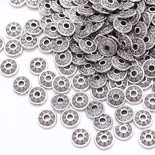 Ca.100 Stück Zwischenperlen,Antik Silber European Beads Metallperlen Perlenkappen Perlen für Armbänder zum Basteln Bastelperlen Set mit Loch zum Auffädeln Schmuckzubehör,Silber K von Wambere
