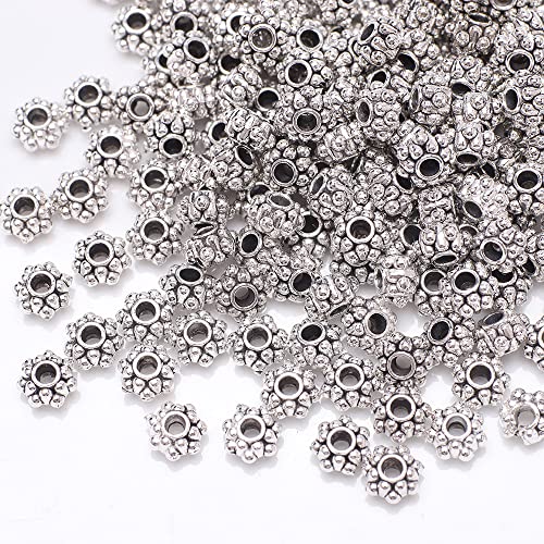 Ca.100 Stück Zwischenperlen,Antik Silber European Beads Metallperlen Perlenkappen Perlen für Armbänder zum Basteln Bastelperlen Set mit Loch zum Auffädeln Schmuckzubehör,Silber M Ca.100 Stück Zwischenperlen,Antik Silber European Beads Metallperlen Perlenkappen Perlen für Armbänder zum Basteln Bastelperlen Set mit Loch zum Auffädeln Schmuckzubehör,Silber M von Wambere
