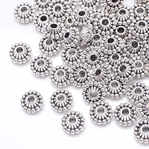 Ca.100 Stück Zwischenperlen,Antik Silber European Beads Metallperlen Perlenkappen Perlen für Armbänder zum Basteln Bastelperlen Set mit Loch zum Auffädeln Schmuckzubehör,Silber V von Wambere