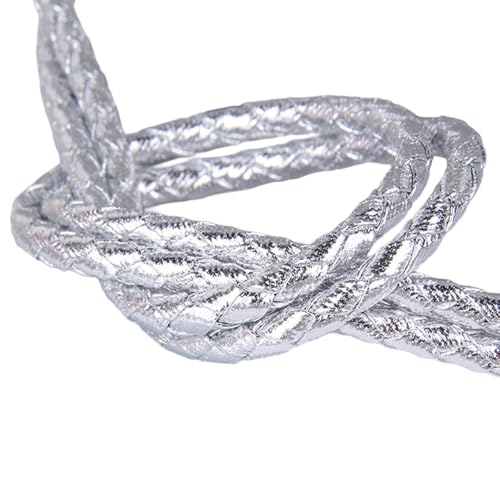 Geflochten Lederband Lederkordel Weich Lederschnur PU Leder Rundes Lederseil Geflochtenes Lederseil Lederbänder Lederschnüre zum DIY Basteln Kunsthandwerk Schmuckherstellung,Silber,3mmx5m von Wambere