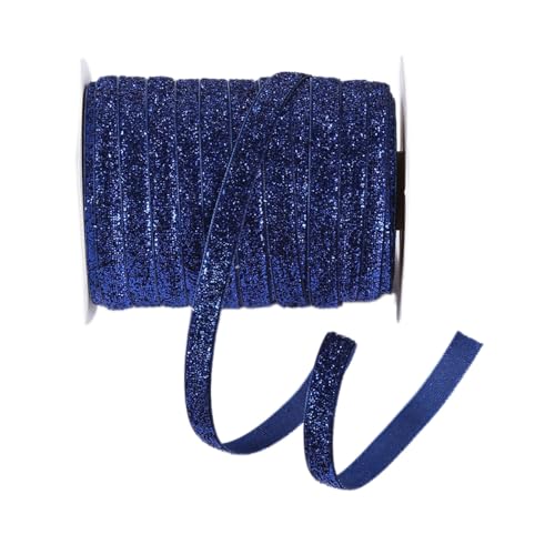 Glitzer Samtband Geschenkband Schleifenband Bogenband Dekoband für DIY Handwerk Geschenkverpackung Haarschmuck Hochzeit Party Weihnachten Geburtstag Dekorieren,Dunkelblau,10mm x 50Yards von Wambere