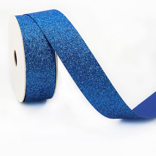 Glitzerband Schleifenband Geschenkband Bogenband Dekoband Bastelband für DIY Handwerk Haarschmuck Geschenkverpackung Blumenverpackung Hochzeit Party Weihnachten Deko,Dunkelblau,22mmx5Yards von Wambere