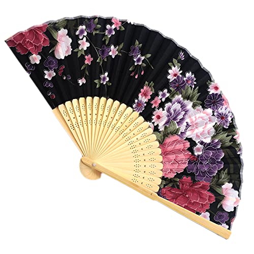 Handfächer für Damen,Chinesischen Stil Hand Fächer,Faltfächer Handfächer Fächer mit Quaste,Fans für Wanddekoration, Geschenke, Party, Hochzeit, Fotografie Dekoration,Weihnachten Geschenk,Schwarz von Wambere