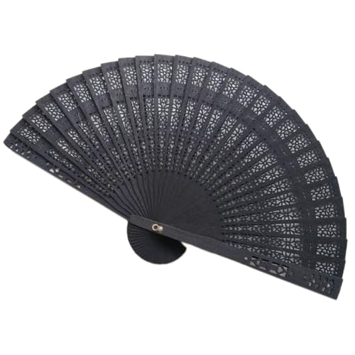 Holzfächer Handfächer Vintage Hochzeitsfan Bambus Handheld Faltfächer Handfächer Faltbare Handfächer Faltfächer Klappfächer für Jubiläum Hochzeit Party Cosplay Bühnenperformance,Schwarz von Wambere
