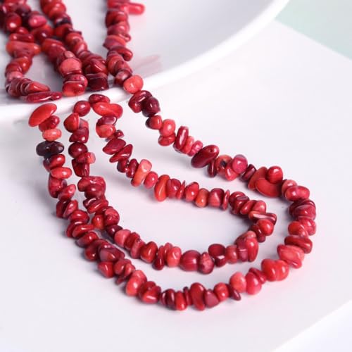 Unregelmäßige Stein-Perlen, natürliche Edelstein-Perlen,naturform Edelsteine Perlen Halbedelsteine mit loch zum Schmuck Basteln Auffädeln DIY Ohrringe Armbänder Ketten Länge 87cm,Rot von Wambere