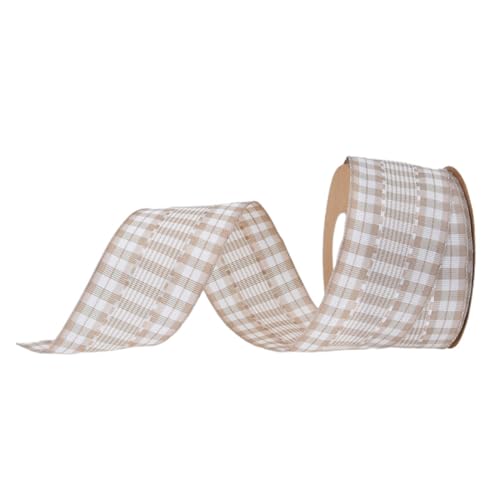 Wambere 1 Rollen 6 Yards 38mm Karoband, Geschenkband Schleifenband Dekoband zum Verzieren & Basteln,Stoffband für Band Brautstrauß Hochzeitsdekoration Satinband,Beige Wambere 1 Rollen 6 Yards 38mm Karoband, Geschenkband Schleifenband Dekoband zum Verzieren & Basteln,Stoffband für Band Brautstrauß Hochzeitsdekoration Satinband,Beige von Wambere
