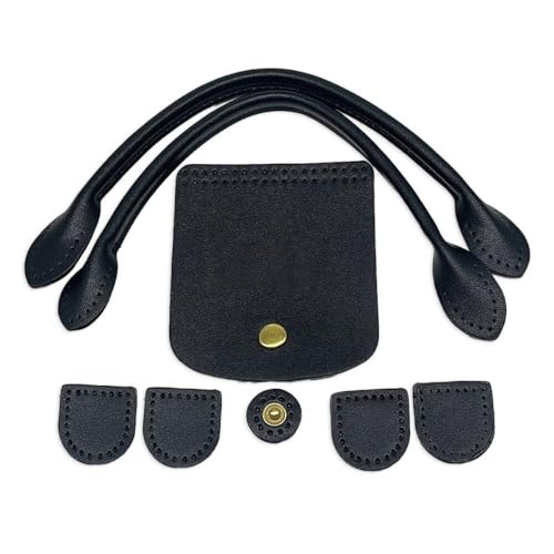 Wambere 1 Satz DIY-Taschenzubehör,PU Taschengriffe Leder Schultergurte,PU Leder Boden Tasche,Taschenboden zum Häkeln Taschenboden,Handtasche Taschen,Kunstleder Boden Tasche,Schwarz von Wambere