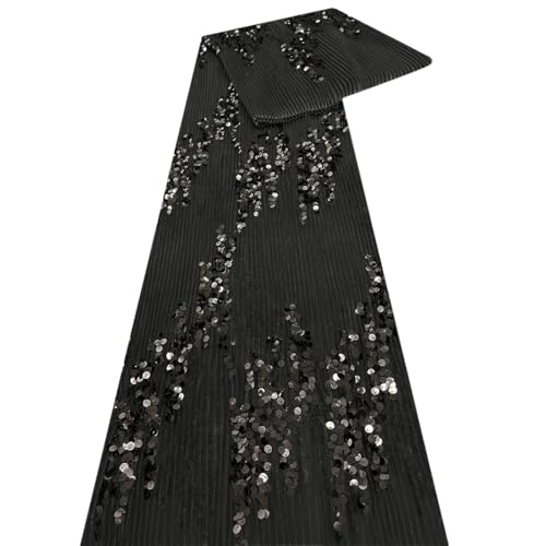 Wambere 1 Yard x 130 cm Tüllstoff Glitzer Dekostoff Mit Pailletten Meterware Paillettenstoff Glitzernder Stoff Tüll Dekostoff Nähstoff für Kleiderparty Hochzeit Tutu-Röcke DIY Bekleidung,B,Schwarz von Wambere