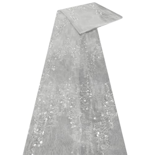 Wambere 1 Yard x 130 cm Tüllstoff Glitzer Dekostoff Mit Pailletten Meterware Paillettenstoff Glitzernder Stoff Tüll Dekostoff Nähstoff für Kleiderparty Hochzeit Tutu-Röcke DIY Bekleidung,Weiß von Wambere