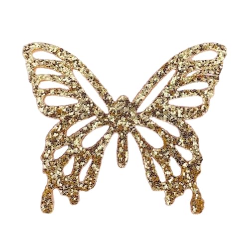 Wambere 10 Stück 5,5cm Schmetterling Aufkleber Patches Glitzernde Schmetterling Stoffaufkleber Patches Flicken Applikationen zum Aufnähen für DIY Kunsthandwerk Haarschmuck Kleidungsdekoration,Gold von Wambere