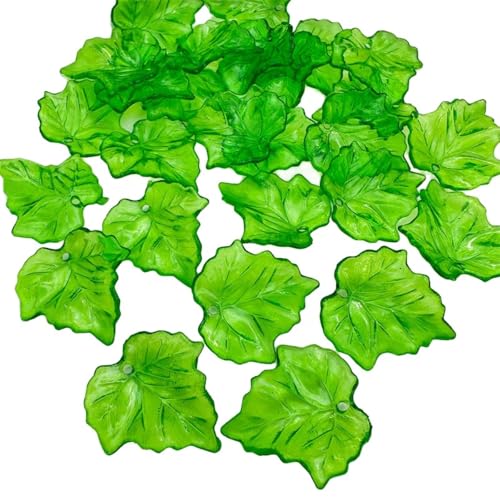Wambere 100 Stück Grün Acryl Blatt Anhänger Blattperlen Lose Perlen mit Loch Bastelperlen zum auffädeln Abstandsperlen für Halsketten Armband Ohrringe Schlüsselanhänger Schmuckherstellung,23x24mm von Wambere