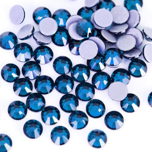 Wambere 1440 Stück Hotfix Strasssteine, Kristalle Flacher Rückseite Strasssteine Glas Glitzersteine Nagelkunst Edelsteine Runde Diamant,Hotfix Kristall Runde Edelsteine 1.9-2mm,Dunkelblau von Wambere