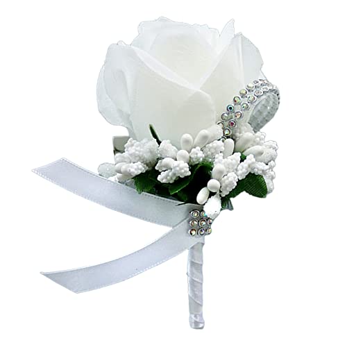 Wambere 2 Stück Hochzeit Boutonniere Blumen,Boutonniere,Hochzeit Zubehör Künstliche RosenAnsteckblume Bräutigam Hochzeitsanstecker mit Clip für Braut Brautjungfer Gäste Herren Damen Party,Weiss von Wambere