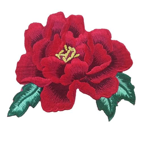 Wambere 2 Stück Patches zum Aufbügeln Gestickter Rosenaufnäher,Blumen Bügelstoff Aufnäher,Bügelflicken Applikationen,Flicken zum Aufbügeln,Nähen Reparaturflicken für DIY Kleidungsdekoration,Rot von Wambere