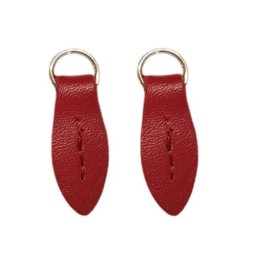 Wambere 2 Stück ca. 36 x 12 mm Reißverschlussschieber aus Leder,Mini Zipper Ersatz,ReißVerschluss Schieber,Taschenzubehör,Hardware Zubehör,Ersatzteile Zipper,für Geldbörse Jeans Koffer Gepäck,Rot von Wambere
