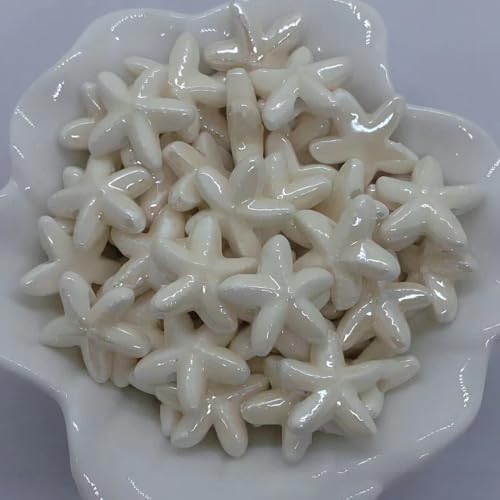 Wambere 20 Stück 18mm Seestern Keramikperlen,Großes Loch Lose Raum Porzellanperlen für DIY SchmuckherstelluArts Crafts Halskette Lieferungen Armreif,Cremefarben von Wambere