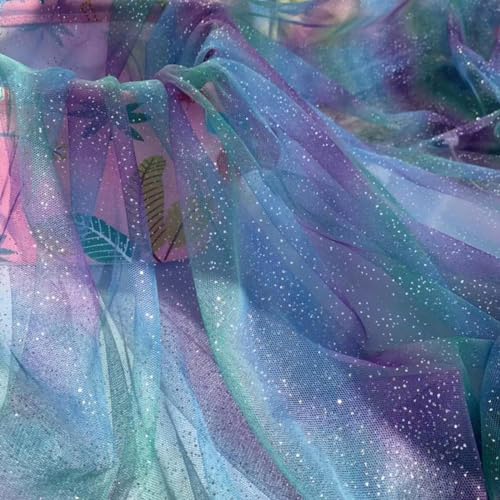 Wambere 200cm x 150cm Regenbogen Tüllstoff Meterware Bastel Tüll Glitzer Netzstoff Netzgewebe Tulle Fabric Tüll Deko Stoffe für DIY Nähen Kunsthandwerk Haarschmuck Kleidungsdekoration,Blau Lila Grün von Wambere