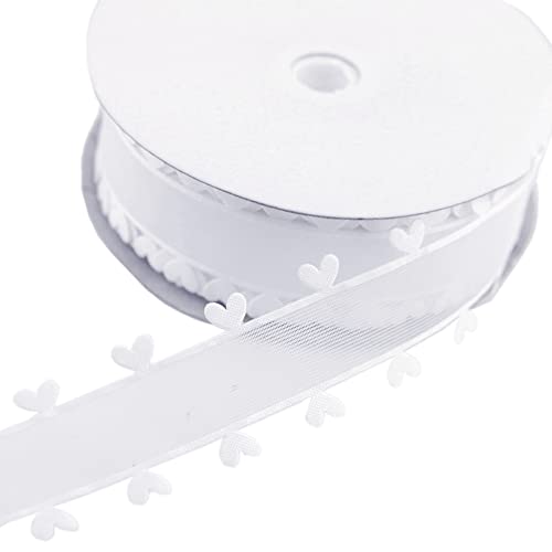 Wambere 25mm x 18m Herzen Organzaband Organza Bänder Schleifenband Tüllband Dekoband Geschenkband für Auto Hochzeit Deko Tischdeko Zimmerdeko,Machen Antennenschleifen Autoschleifen Autoschmuck,Weiss von Wambere
