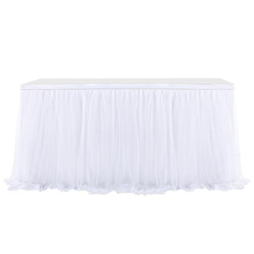 Wambere 275cm x 77cm Tüll Tischrock,Tütü Tischröcke Tischrock Tischumrandung Tischeinfassung Tischdecke Tischdekoration für Hochzeit Weihnachten Babyparty Geburtstag Candy Bar Party,Weiß von Wambere