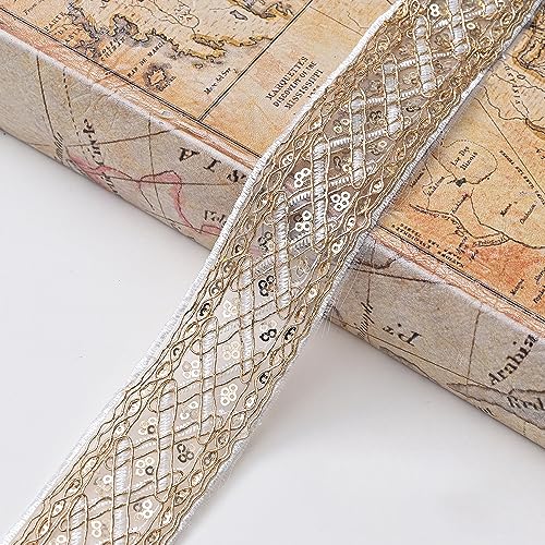 Wambere 3 Yards 4.2 cm Breite Mit Pailletten Besticktes Spitzenband,Vintage Band Stickerei Jacquard Borte Für DIY Nähen Bastelbedarf Kleidungskostümdekoration Hochzeitsfeierdekoration,Weiss von Wambere