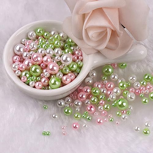 Wambere 300 Stück 3-8 mm Bunte Perln zum Auffädeln Distanzperlen,Kleine Perlen,Lose Perlen,Rundes ABS-Perlenimitat mit geradem Loch,Für DIY Halsketten Armbänder Schmuckherstellung,Weiß Rosa Grün von Wambere