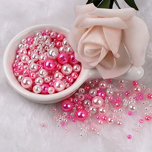 Wambere 300 Stück 3-8 mm Bunte Perln zum Auffädeln Distanzperlen,Kleine Perlen,Lose Perlen,Rundes ABS-Perlenimitat mit geradem Loch,Für DIY Halsketten Armbänder Schmuckherstellung,Weiß Rosa von Wambere