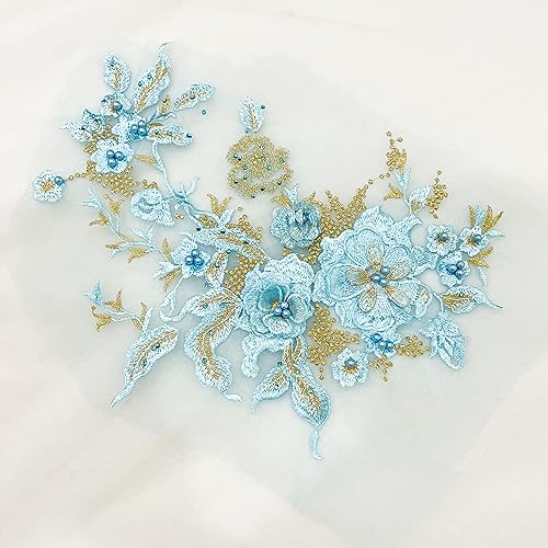 Wambere 3D Stickerei Spitze Applikation Perlen Spitze Blumenstickerei Tüll Stoff Spitzenapplikation Patch Lace Applique für DIY Nähen Ausschnitt Hochzeit Brautkleid Kleidung Handwerk,Himmelblau Wambere 3D Stickerei Spitze Applikation Perlen Spitze Blumenstickerei Tüll Stoff Spitzenapplikation Patch Lace Applique für DIY Nähen Ausschnitt Hochzeit Brautkleid Kleidung Handwerk,Himmelblau von Wambere