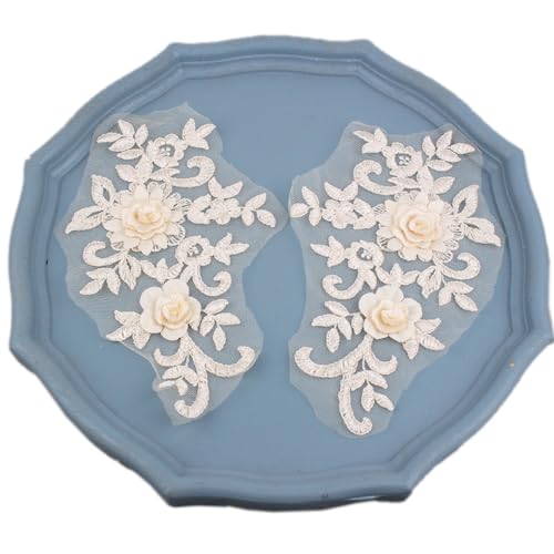 Wambere 4 Stücke Spitzen Blumen Patches,dekorative Stoffblumenspitzenaufnäher Aufnähe Brautnähen Lace Appliques Spitzenapplikationen Patches für Reparieren Dekorieren von Kleider,Beige von Wambere