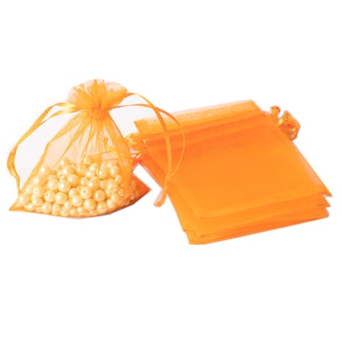 Wambere 50 Stück Organzabeutel Organzasäckchen Geschenkbeutel Kordelzugtaschen Geschenktasche Süßigkeitentüten Schmuckbeutel für Hochzeit Geburtstag Festivalparty Geschenkverpackung,Orange,17x23cm von Wambere