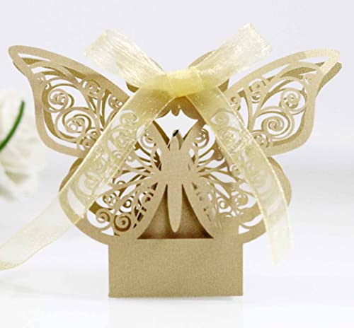 #N/A 50 Stück Schmetterling Süßigkeiten Schachtel für Hochzeit Taufe Gastgeschenk Geschenkbox Kartonage Schachtel Tischdeko Bonboniere Box,Kinder Party süße Boxen,Hochzeit Dekoration,Hell Gold von #N/A
