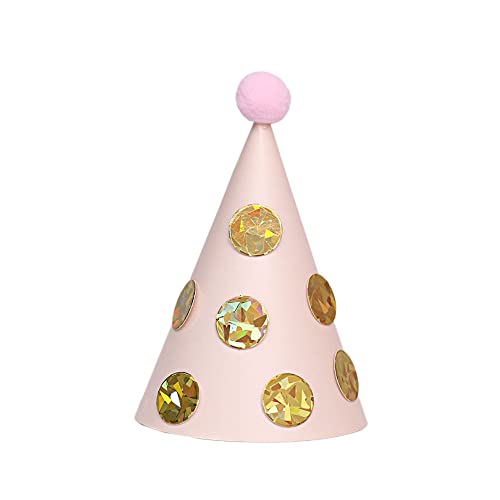 Wambere 6 Stück Partyhüte zum Geburtstag mit Pompons,Partyhüte Party Kegel Hüte,Geburtstag Kegel Hüte Party Supplies Hütchen Geburtstagshut für Kinder Festival Baby Shower,Rosa A von Wambere