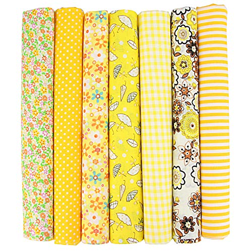 Wambere 7 Stück 50 x 50 cm Baumwollstoff Patchworkstoff Stoffe,Patchwork Stoffe Paket,Stoff für Patchwork Quilten,Patchwork Stoffe Meterware Baumwollstoff Baumwolltuch Für DIY Nähmuster Handwerk,Gelb von Wambere