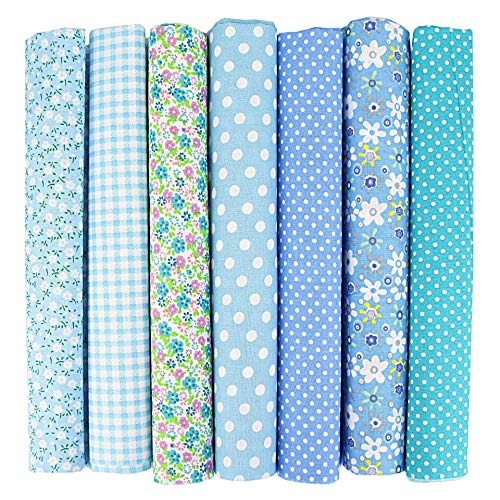 Wambere 7 Stück 50 x 50 cm Baumwollstoff Patchworkstoff Stoffe,Patchwork Stoffe Paket,Stoff für Patchwork Quilten,Patchwork Stoffe Meterware Baumwollstoff Baumwolltuch Für DIY Nähmuster Handwerk,Blau von Wambere