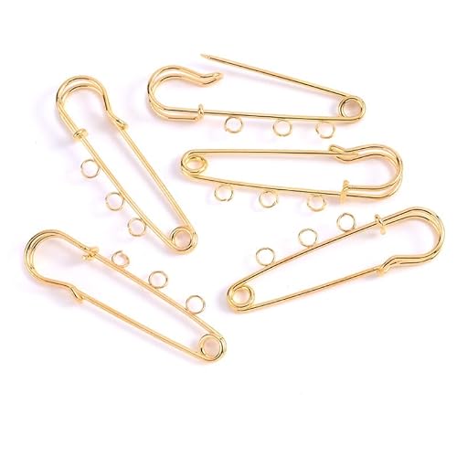 Wambere Comforty 5 Stück Sicherheitsnadeln,Sicherheitsnadeln Hemd Clips für Damen,Damen Brosche Pins Pullover Schal Clips,50mm Rostfreier Stahl Heavy Duty Sicherheitsnadel,für Handarbeiten,Gold50mm von Wambere