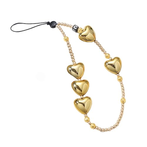 Wambere Kurze Handykette Acryl Herzform Handykette Universal Handykette Handy Lanyard Handy Schlüsselband Handgelenkschlaufe Kette Handy Charms Handyanhänger Handyschmuck Telefonkette,Gold von Wambere